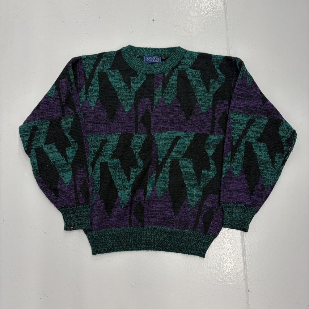 Vintage 90s Trim Black/Purple Geometric Acrylic Sweater